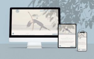 Website für Ballett- und Pilates-Studio in weichen Beige- und Bleu-Tönen sehr elegant und modern-barock